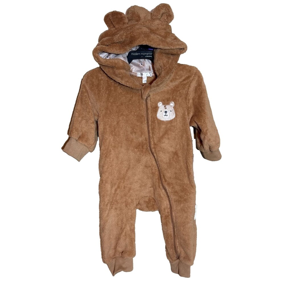 NWT Tahari 6-9m Brown Bear Zip Up Baby Super Soft Lined Hood Unisex 1030